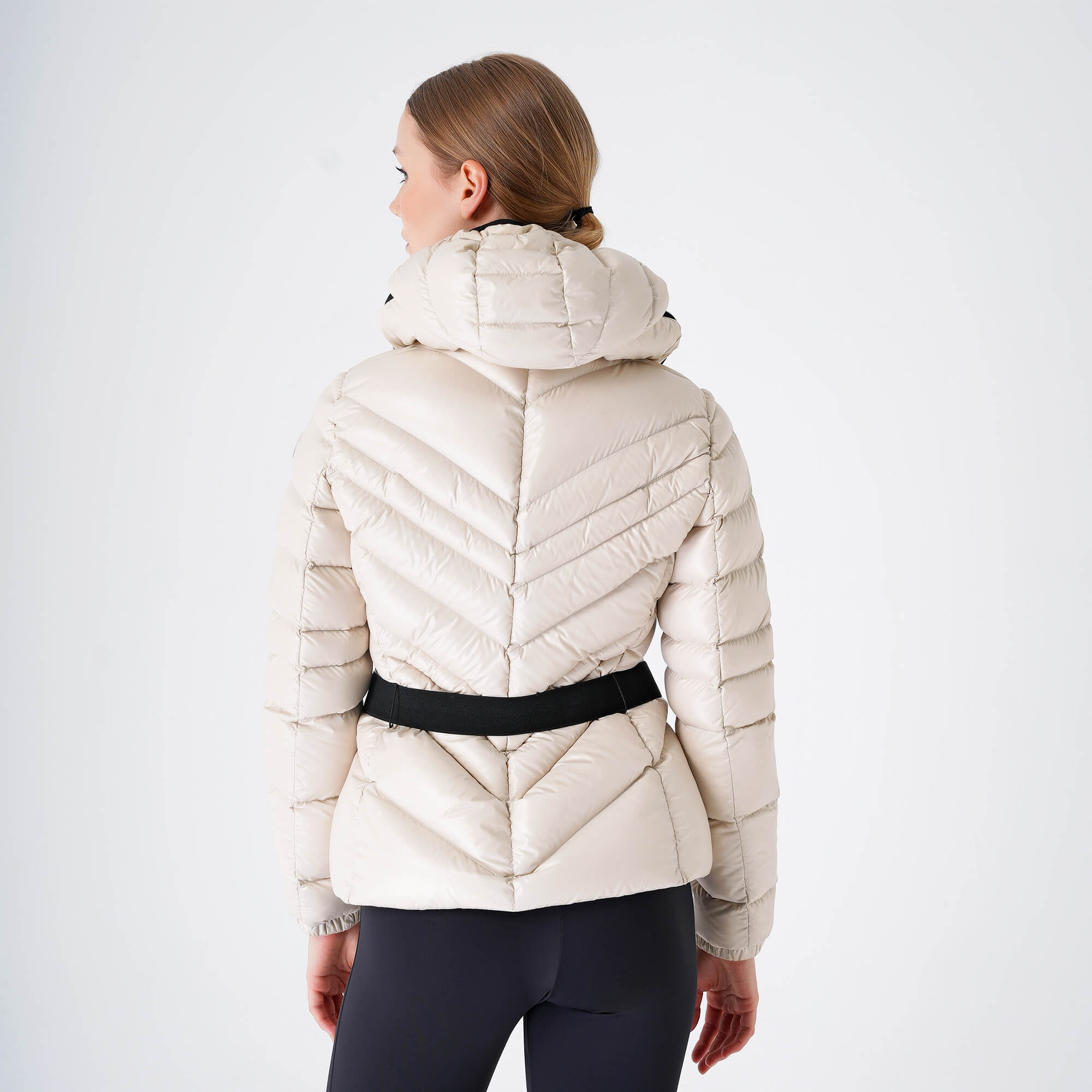 Moncler - Cream Chevron Nylon Hoodie Puffer Caot